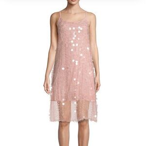 Avantlook Pink Embellished Lace Shift Midi Dress Size S